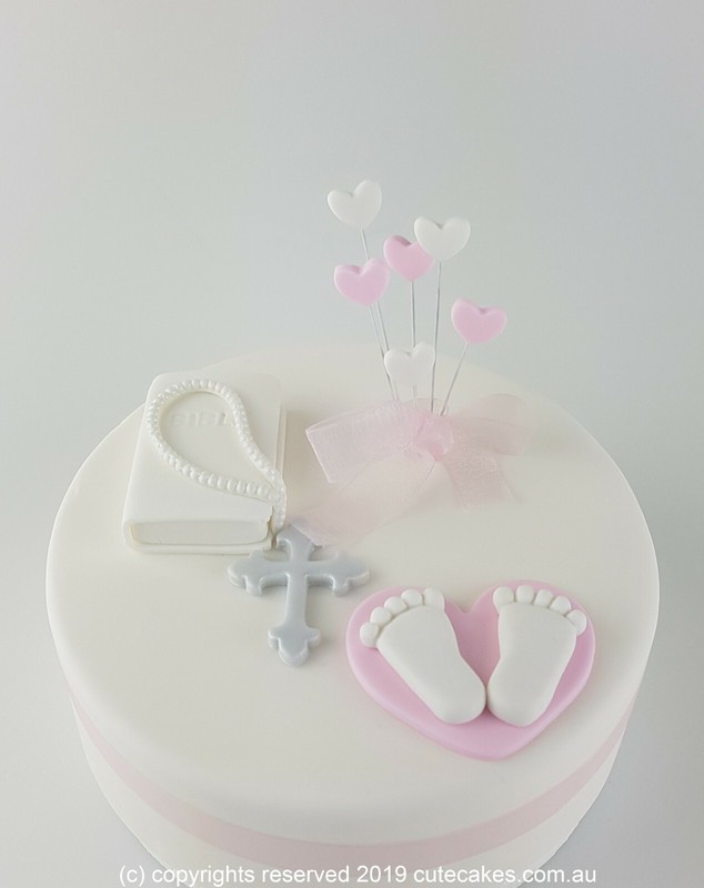 Christening Baptism Girl Holy Communion Cake Topper Baby Pink Feet Bible 3D