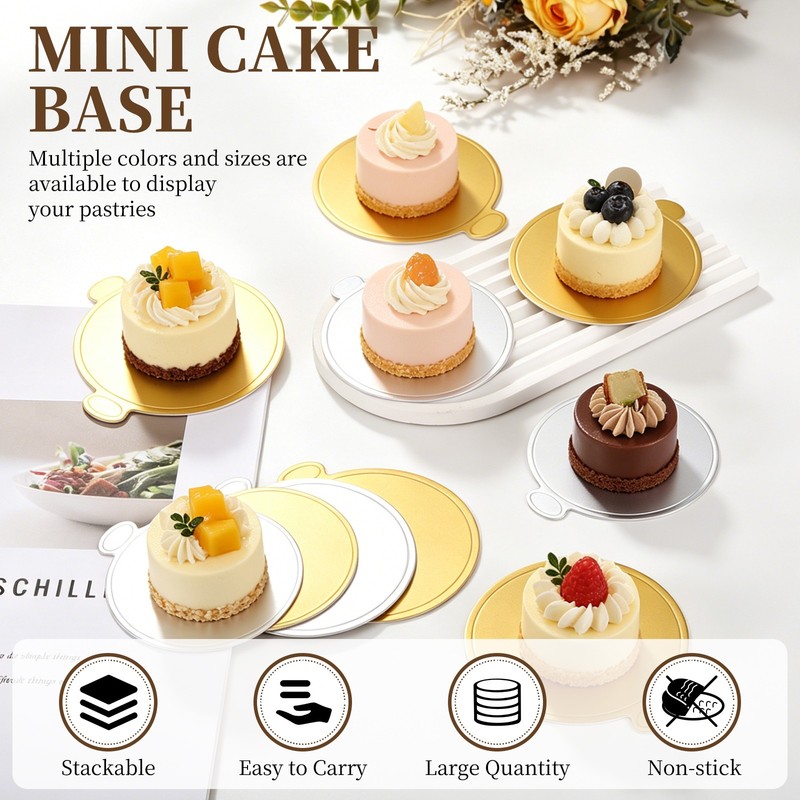 300 Pcs Mini Cake Boards, 3.5 Inch Round Cardboard Cake Base, Silver gallery