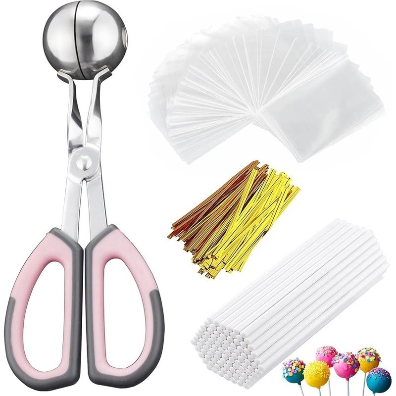 Complete Cake Pop Kit 100 Sticks Wrappers Twist Ties & Mold DIY Treats New