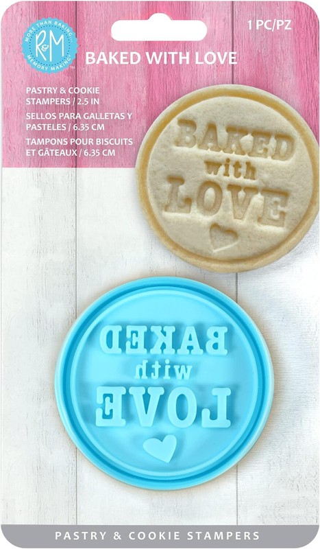 R&M International 0412 Baked with Love Pastry and Cookie Stamper Blue 2.5″