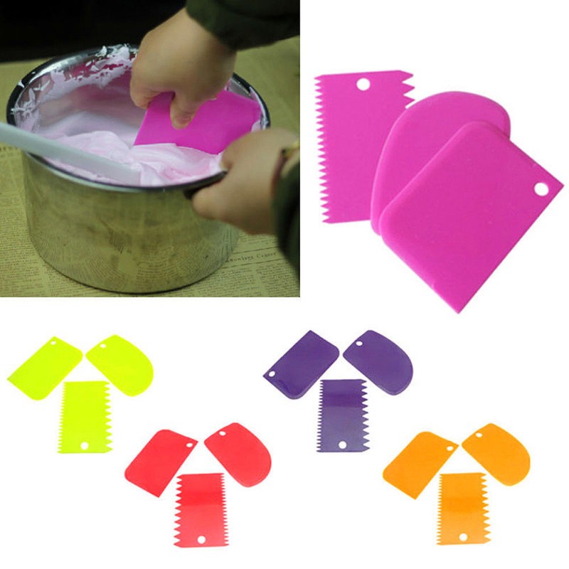 Icing Fondant Pastry Decoration Tools 3Pcs/set Cake Scraper Baking Plastic Dough gallery