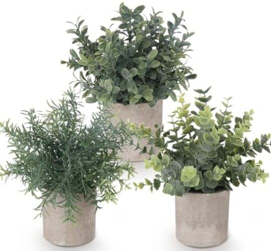 Fake Plants, 3PCS Small Artificial Plants Indoor in 3 Pack 3 Green With Yellow