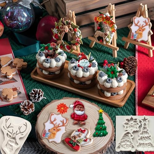 5 Pcs Christmas Silicone Molds, Christmas Tree Holly Leaf Santa Claus Reindeer gallery