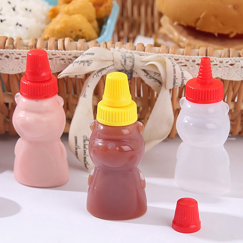 2Pcs/Pack Mini Bear Seasoning Bottle Portable Ketchup Salad Dressing Container gallery