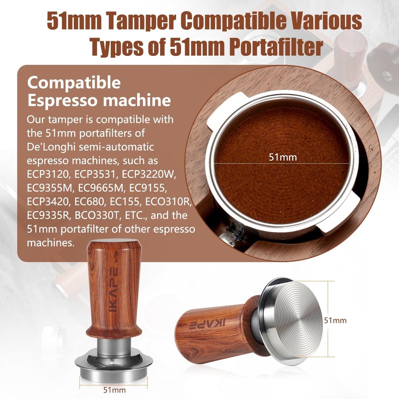 IKAPE 51mm Espresso Coffee Tamper, Spring-loaded Calibrated Tamper 51mm, Red gallery