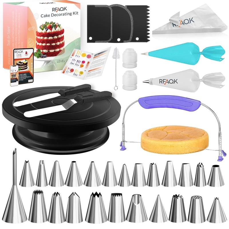 90PC Cake Decorating Kit - Leveler, Turntable, 24 Icing Tips, Piping Bags & More gallery