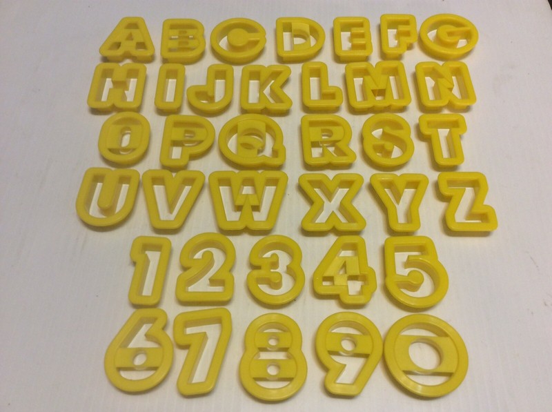 NEW Yellow Plastic ABC Alphabet / Numbers Cookie Cutter Set 36 Pieces gallery