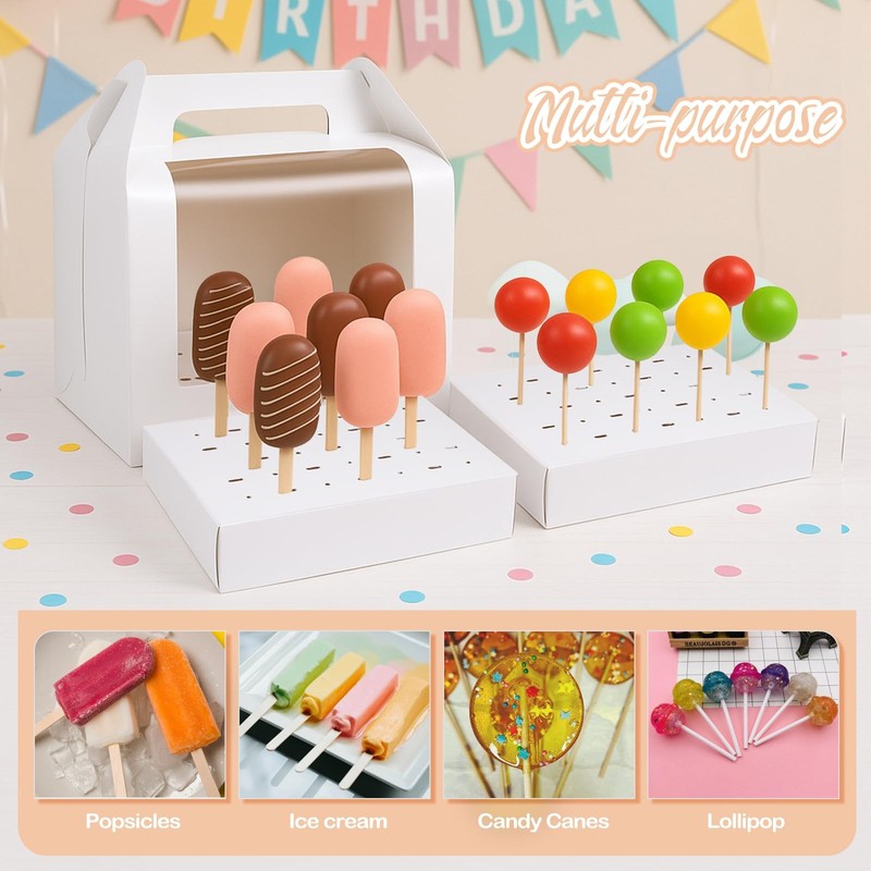 12Pcs Portable Cake Pop Holder Boxes, White Candy Boxes with Clear Window Cak... gallery