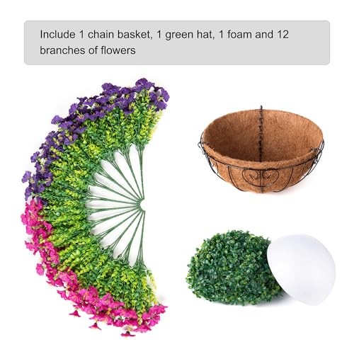 Artificial Faux Hanging Flowers Plants Basket - Spring Summer - Purple-Fuchsia gallery
