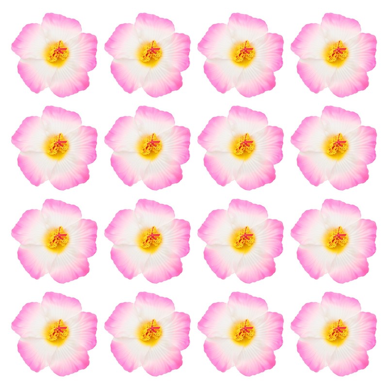 Hawaiian Hibiscus Flowers, 16 pcs, Hair Clip, White/Pink