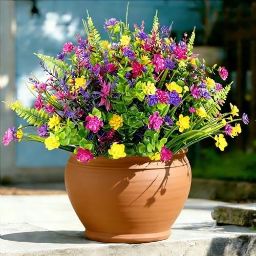 Artificial Flowers for Outdoors, Faux Flowers, UV 12 Bundles Multi Color