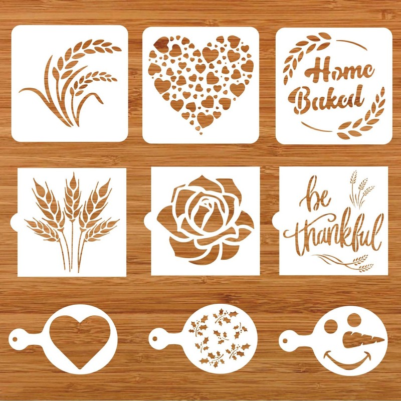 9-Piece Bread Stencils Baking Set for Cake Coffee Pie Cookie Decorating