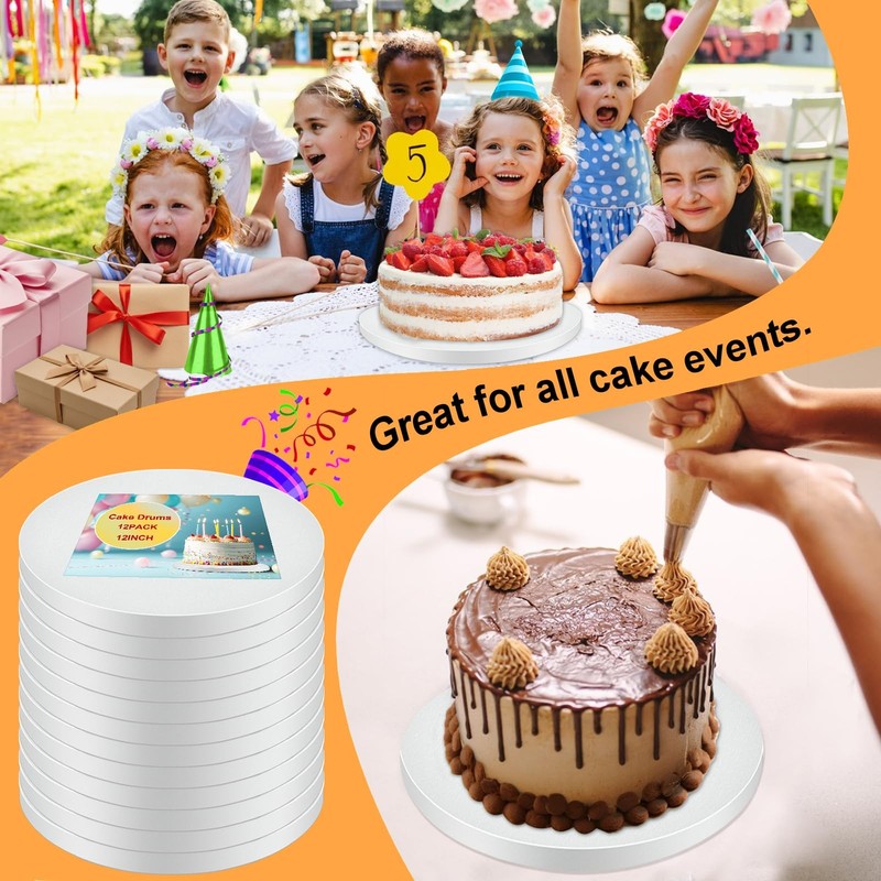 12 PCS Cake Drums 14 Inch Round, 1/2 Inch Thick Cake Boards, Food-Grade White... gallery