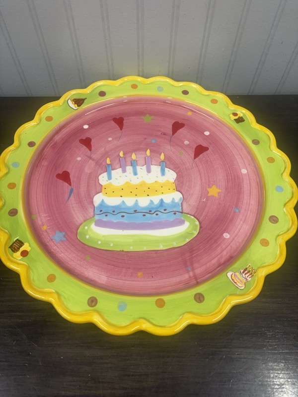Large birthday cake plate colorful Ceramic 13 Inch Round gallery