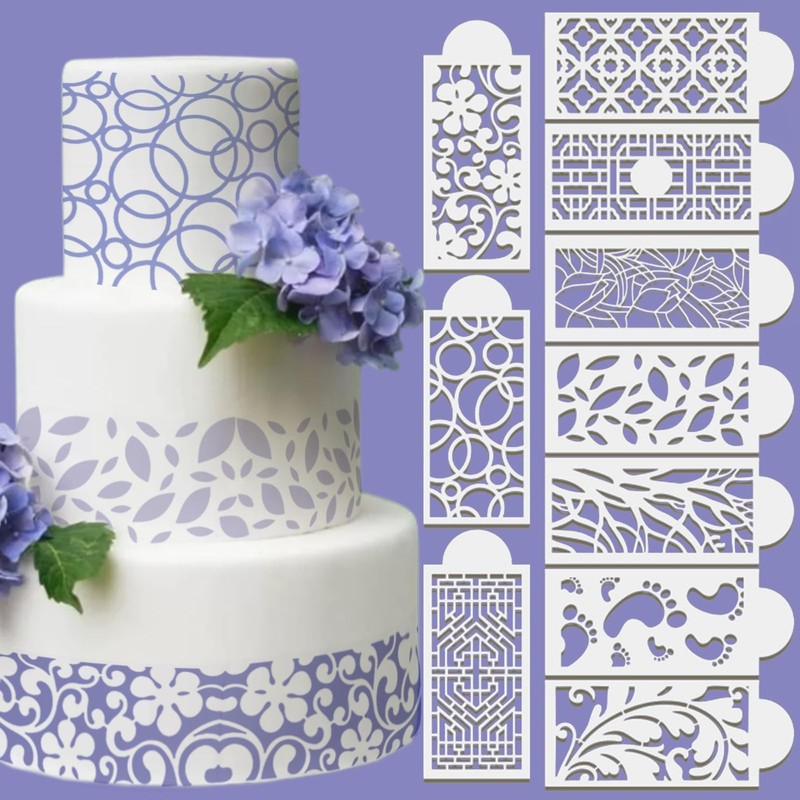 10 PCS Cake Stencils Set Floral Lace Wedding Molds Cookie Fondant Icing