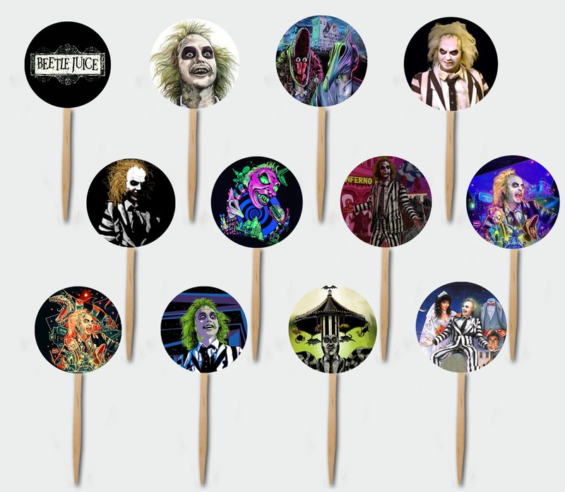 Beetlejuice Cupcake Picks Cake Topper Party Decor Halloween Beetle Juice - 12 p gallery