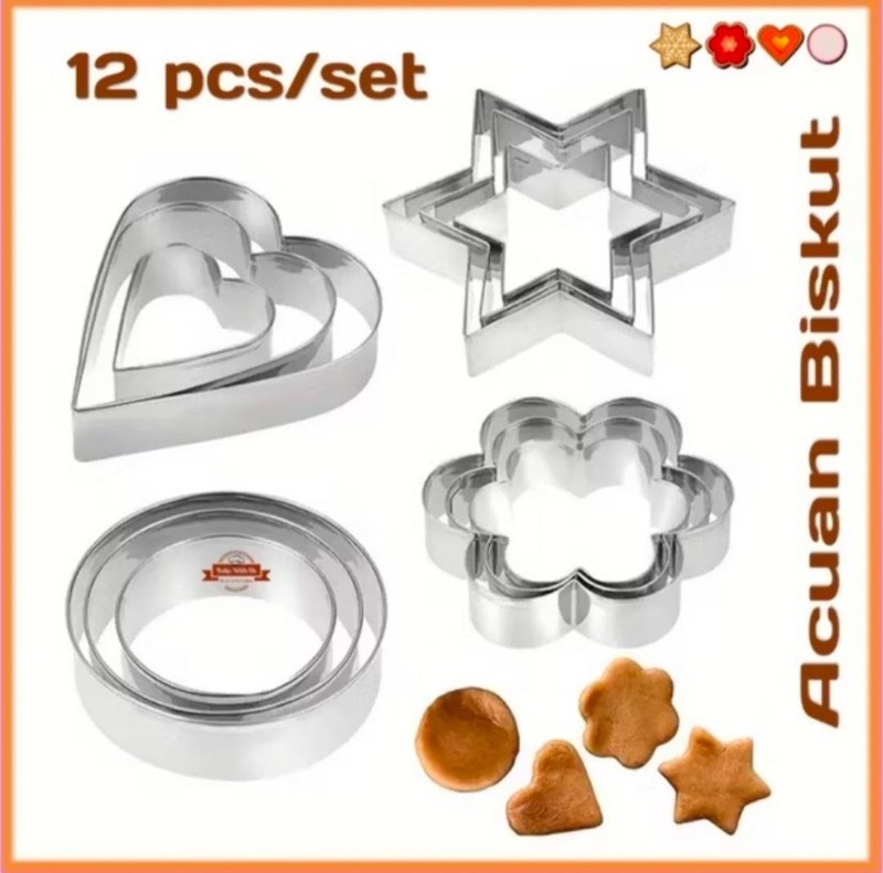 12Pcs Stainless Steel Cookie Cutter Set Heart Star Round Flower Baking Moulds