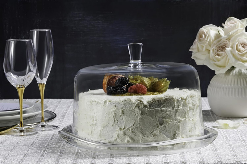 Elegant Glass Cake Plate & Dome Set - 13.5" & 11.5" - European Made gallery