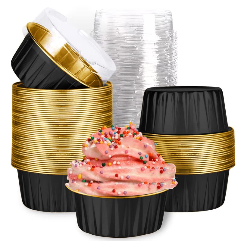 Mini Aluminum Foil Cupcake Baking Cups with Lids 40pcs 5oz Round Cupcake Foil…
