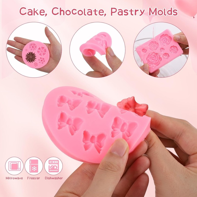 4 Pcs Flower&Bow Molds Chocolate Bow Chocolate Molds Silicone Cake Pop Mold gallery