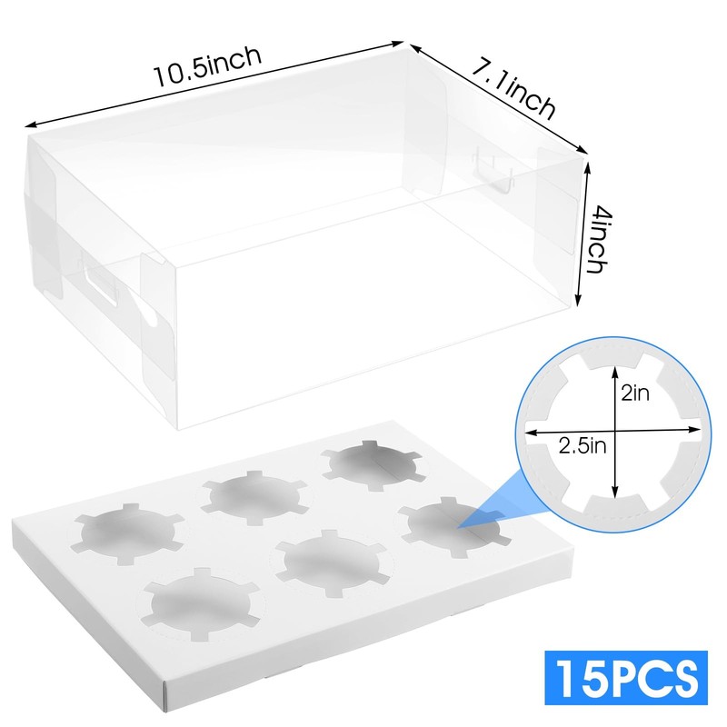 15 Pack Clear Cupcake Boxes 6 Count Container Ribbon Plastic Carrier Holder gallery