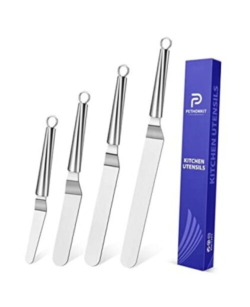 Icing Spatula, Cake Angled Spatula Set with 4, 6, 8 & 10 Inch Blades, Offset