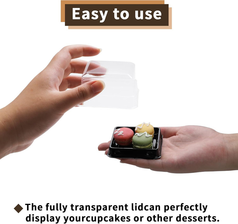 50 Pack black bottom Clear cover plastic mini cake box - muffin box - moon cake gallery