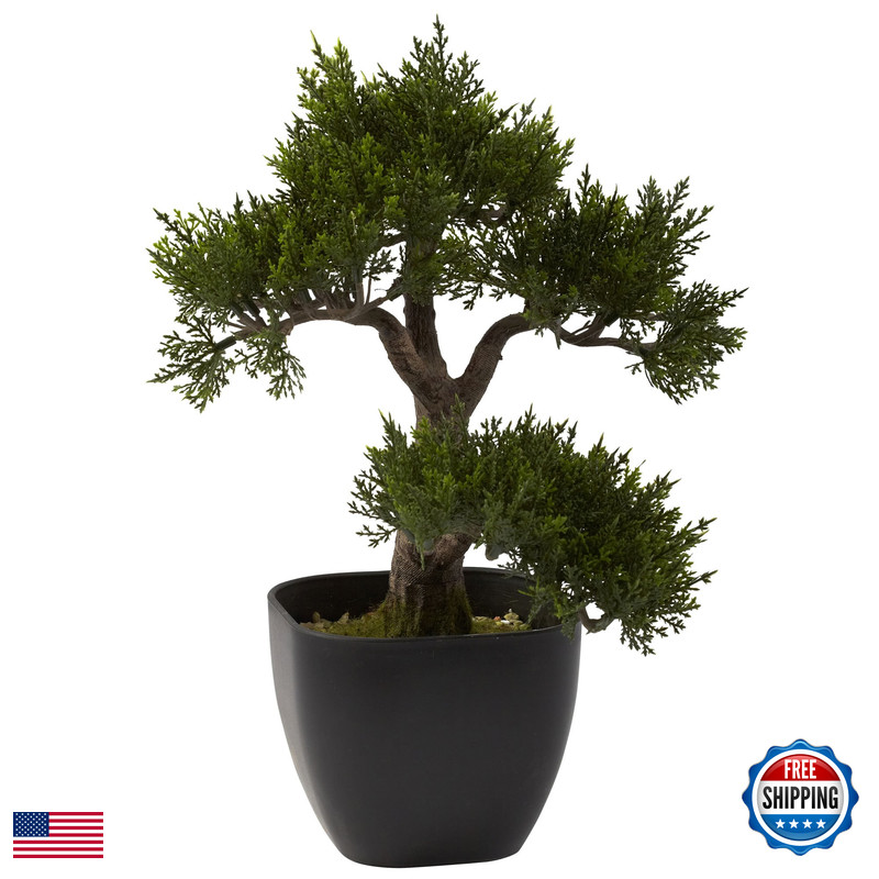 Nearly Natural 4966 Cedar Bonsai Artificial Tree 15-Inch Green