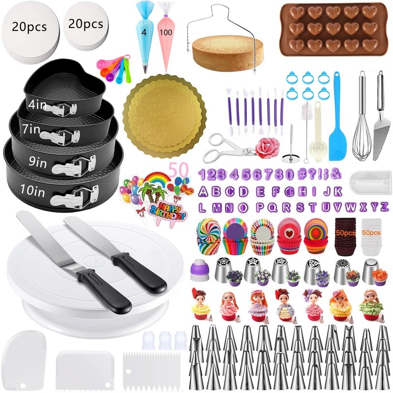 540PCS Cake Decorating Kit – Baking Supplies with 4 Springform Pans, Rotating…