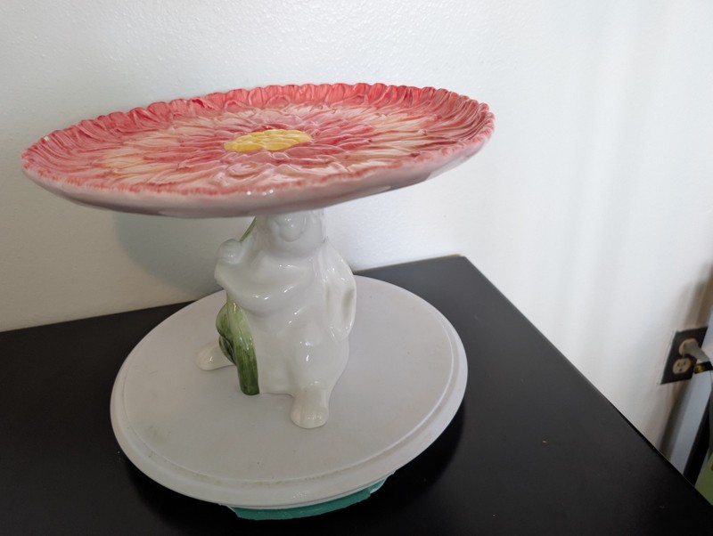 Pier 1 Bunny Rabbit w/Poppy Flower Cake Stand 8" Tall gallery