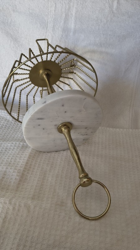 Vintage Marble Gold Tone Wire Fruit Basket Stand Ring Handle 13.5" gallery