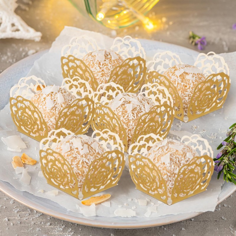 Truffle Wrappers Paper Candy Cups Gold Rose Dessert Liners Square Cups 50 PCS gallery
