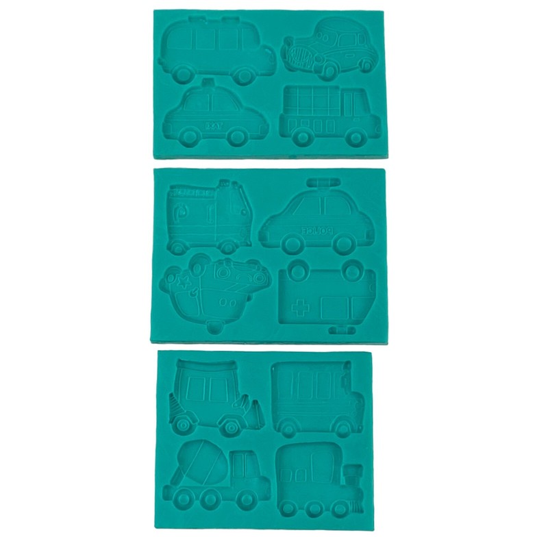 Silicone Candy Making Molds Police Car Truck Taxi School Bus 3 Pieces