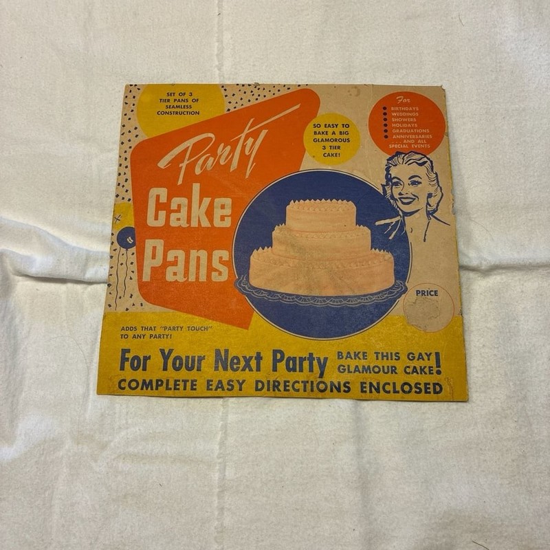 Vintage Mid-Century 3 Tier Party Cake Pans Instruction Manual and Packaging