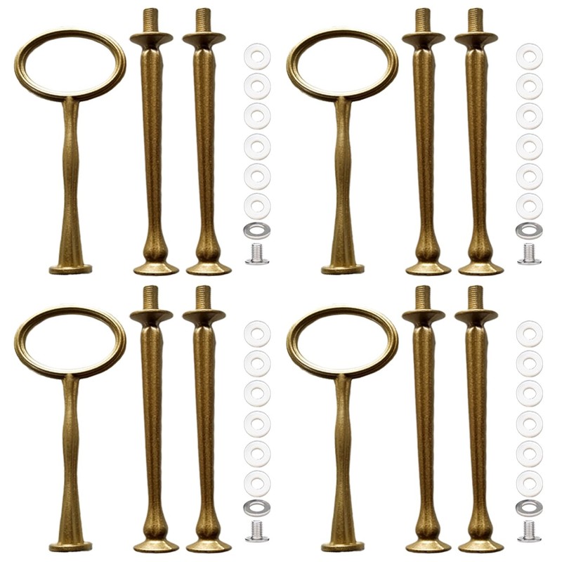 4 Sets 15 Inch 3Tier Cake Tray Stand Handle Metal Dessert Rod Retro Gold Oval