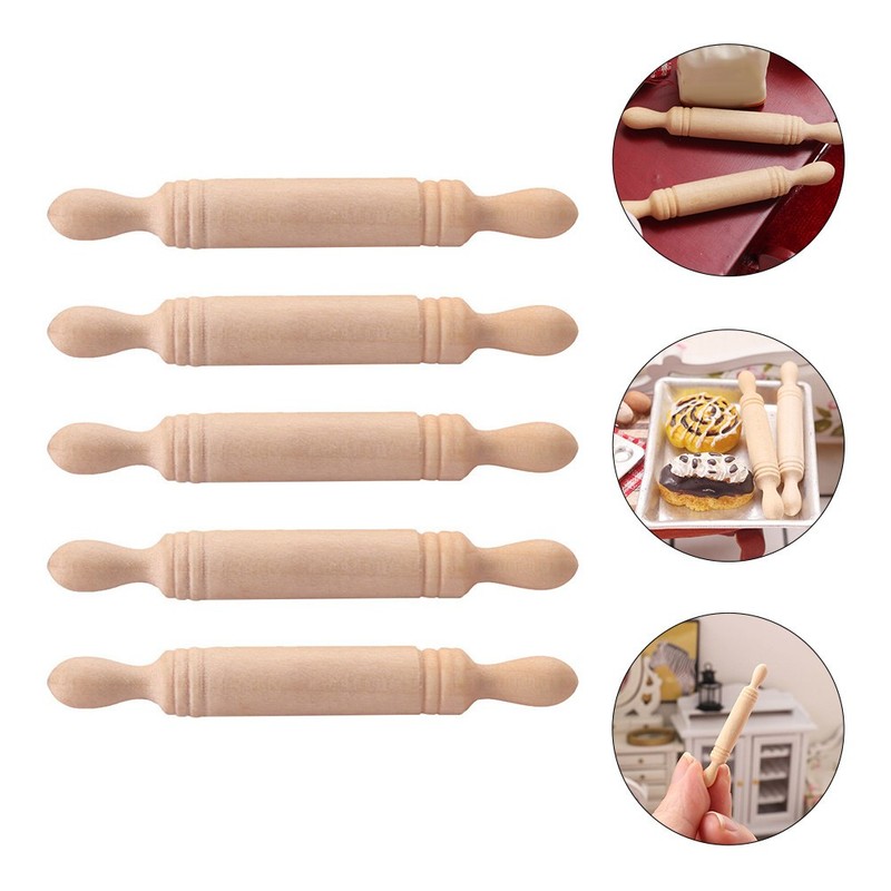 Wooden Miniature Rolling Pin Set Khaki Color Educational Kids Toys