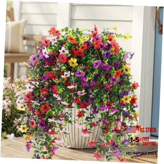 4pcs Artificial Hanging Flowers Plants for Outdoor, Fake Multicolor Daisy