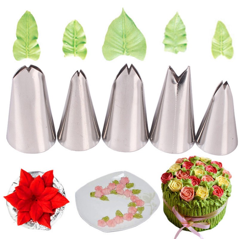 new 5pcs Russian Icing Piping Nozzles Leaf Writing Tips Set Stainless Steel