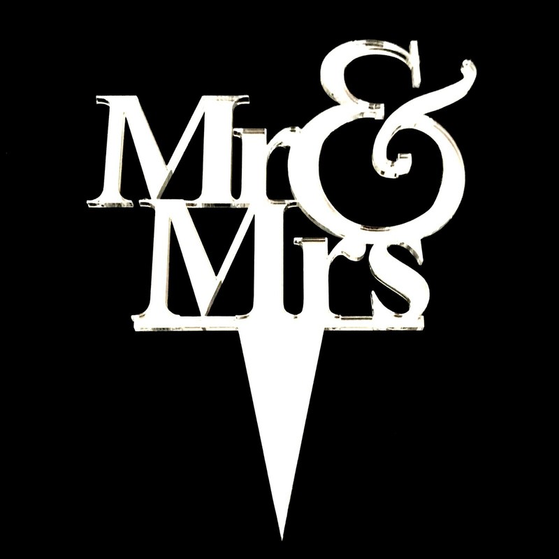 Mr & Mrs Cake & Cupcake Toppers, Many Colours & Sizes Plain or Engraved