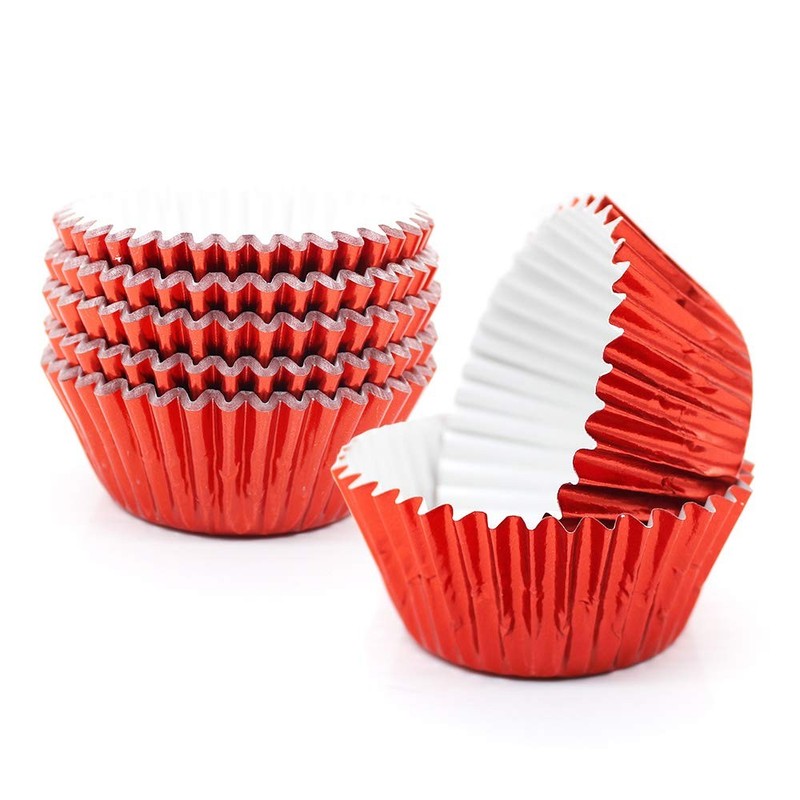 Cupcake Liners Red, Standard Size Red Foil Cupcake Liners Wrappers Metallic Baki
