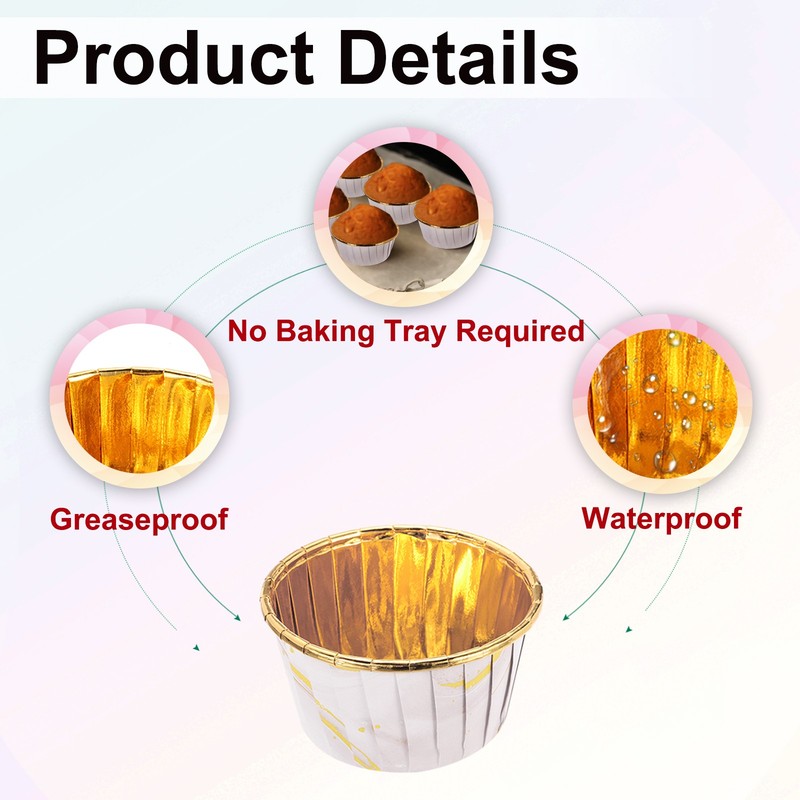 50 Pcs Cupcake Liners, Single-sided Aluminum Foil, Pink (Round-Pattern) gallery