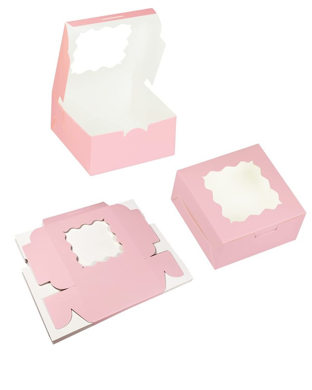 60pcs Pink Cookie Boxes 6x6x3 inches Easy Assemble Macaroon Pastry Boxes Bake... gallery
