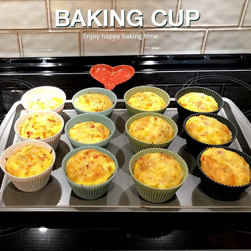 12 Pack Reusable Nonstick Jumbo Silicone Baking Cups for Cupcake Mousse gallery