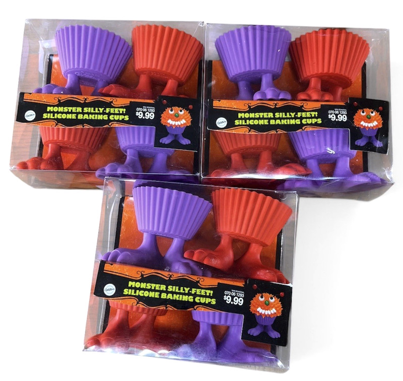 12 Wilton Monster Silly Feet Silicone Baking Cups Purple & Orange New 3 Packs