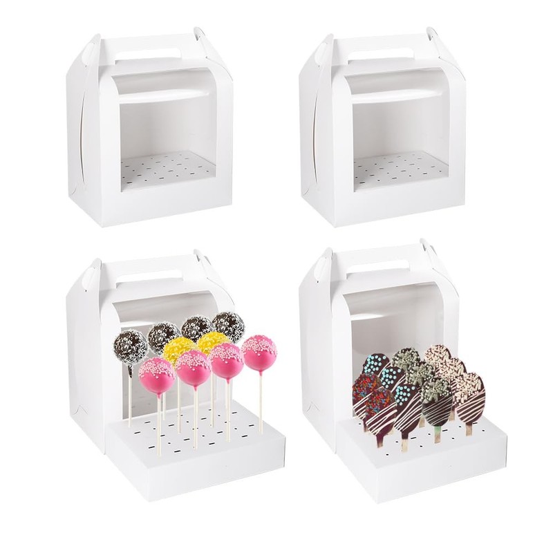 Portable Cake Pop Holder Boxes: 4Pcs Packaging Containers with white