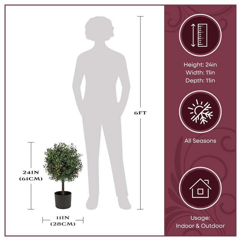 National Tree Company 2 Ft Prelit Artificial Boxwood Single Ball Topiary 50 gallery