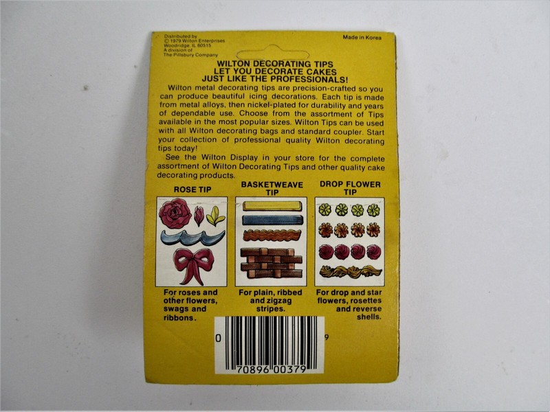 Vtg 70s Wilton Cake Decorating Tips Rose, Basketweave, Drop Flower New NOS gallery