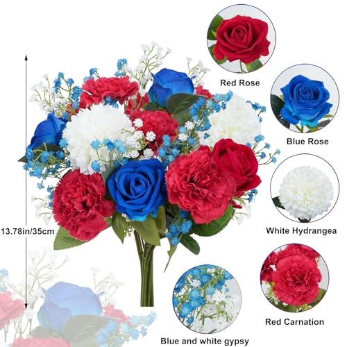 11PCS Red White and Blue Flowers Artificial Mixed Patriotic Red&white&blue gallery