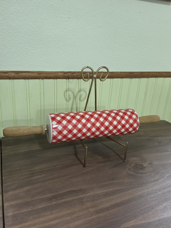 Pioneer Woman Rolling Pin Red White Gingham Kitchen Decor Baking Tool gallery