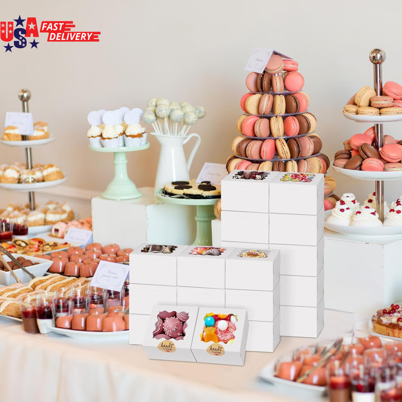 24Pcs White Cookie Boxes, 4X4X2.5 Inches Bakery Boxes with Window, for Mini Cake gallery